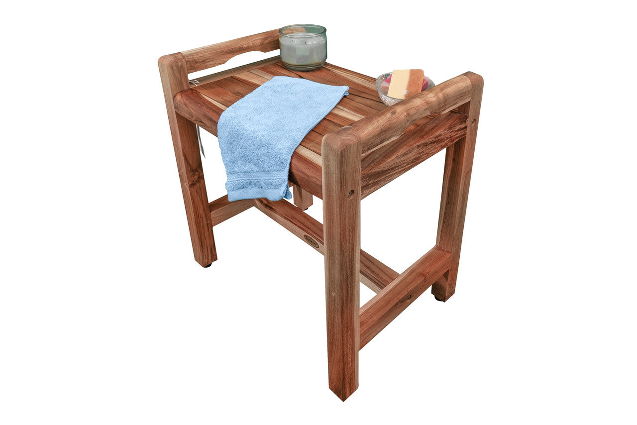 EcoDecors® Eleganto® 20" Teak Wood Shower Bench with LiftAide® Arms in EarthyTeak Finish