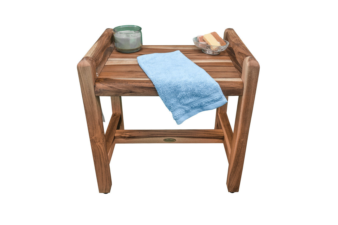 EcoDecors® Eleganto® 20" Teak Wood Shower Bench with LiftAide® Arms in EarthyTeak Finish