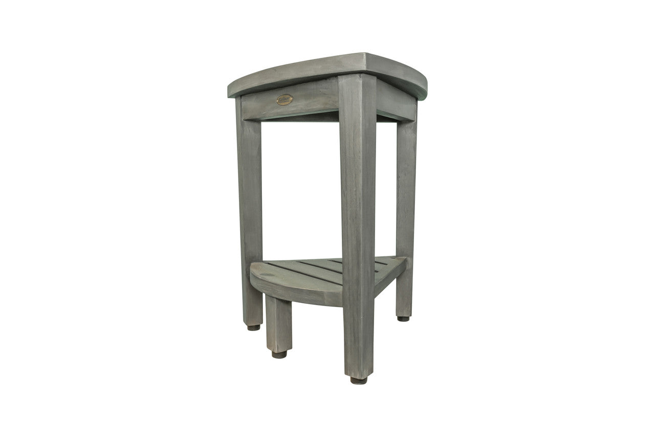 CoastalVogue® SnazzyCorner® 15" Teak Wood Corner Shower Bench with Shelf in Antique Gray Finish