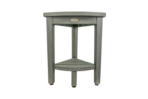CoastalVogue® SnazzyCorner® 15" Teak Wood Corner Shower Bench with Shelf in Antique Gray Finish