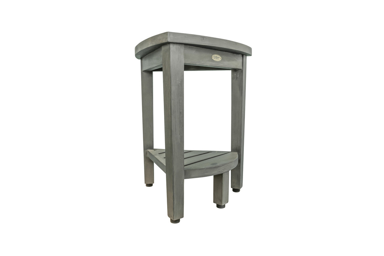 CoastalVogue® SnazzyCorner® 15" Teak Wood Corner Shower Bench with Shelf in Antique Gray Finish