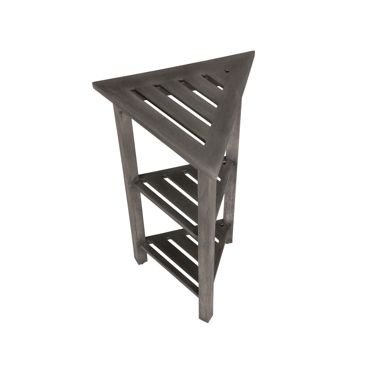 CoastalVogue® FlexiCorner® 32" Teak Wood 3-Tier Corner Shelf in Antique Gray Finish