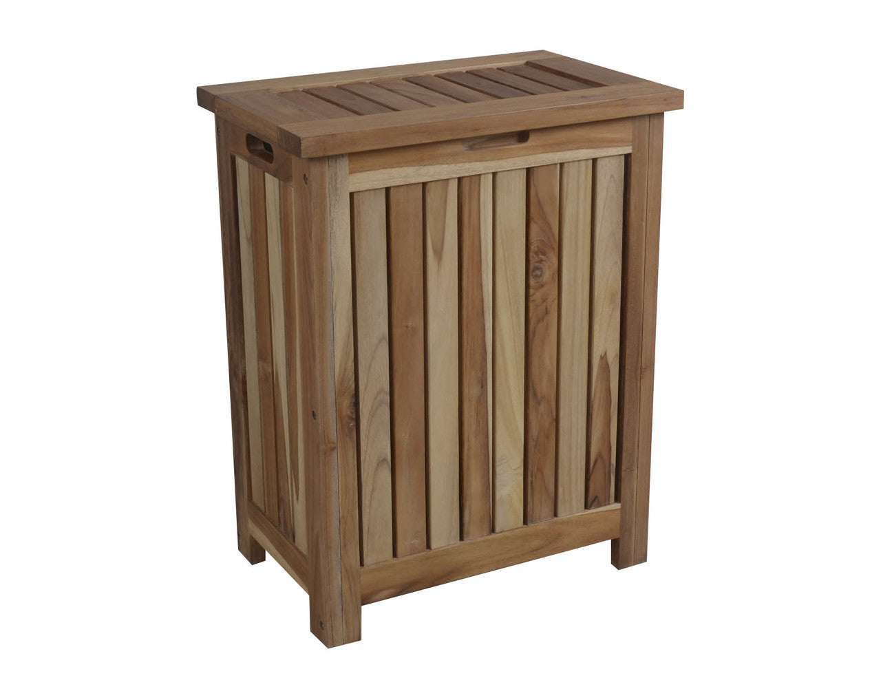 EcoDecors® Eleganto® 18" Teak Wood Double Laundry Storage Hamper with Removable Bags in EarthyTeak Finish