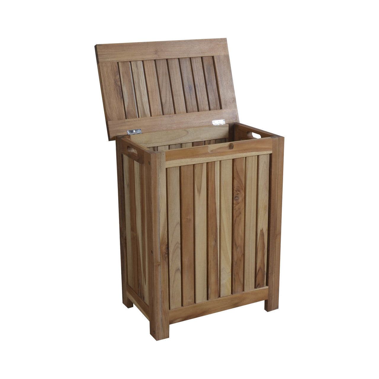 EcoDecors® Eleganto® 18" Teak Wood Double Laundry Storage Hamper with Removable Bags in EarthyTeak Finish