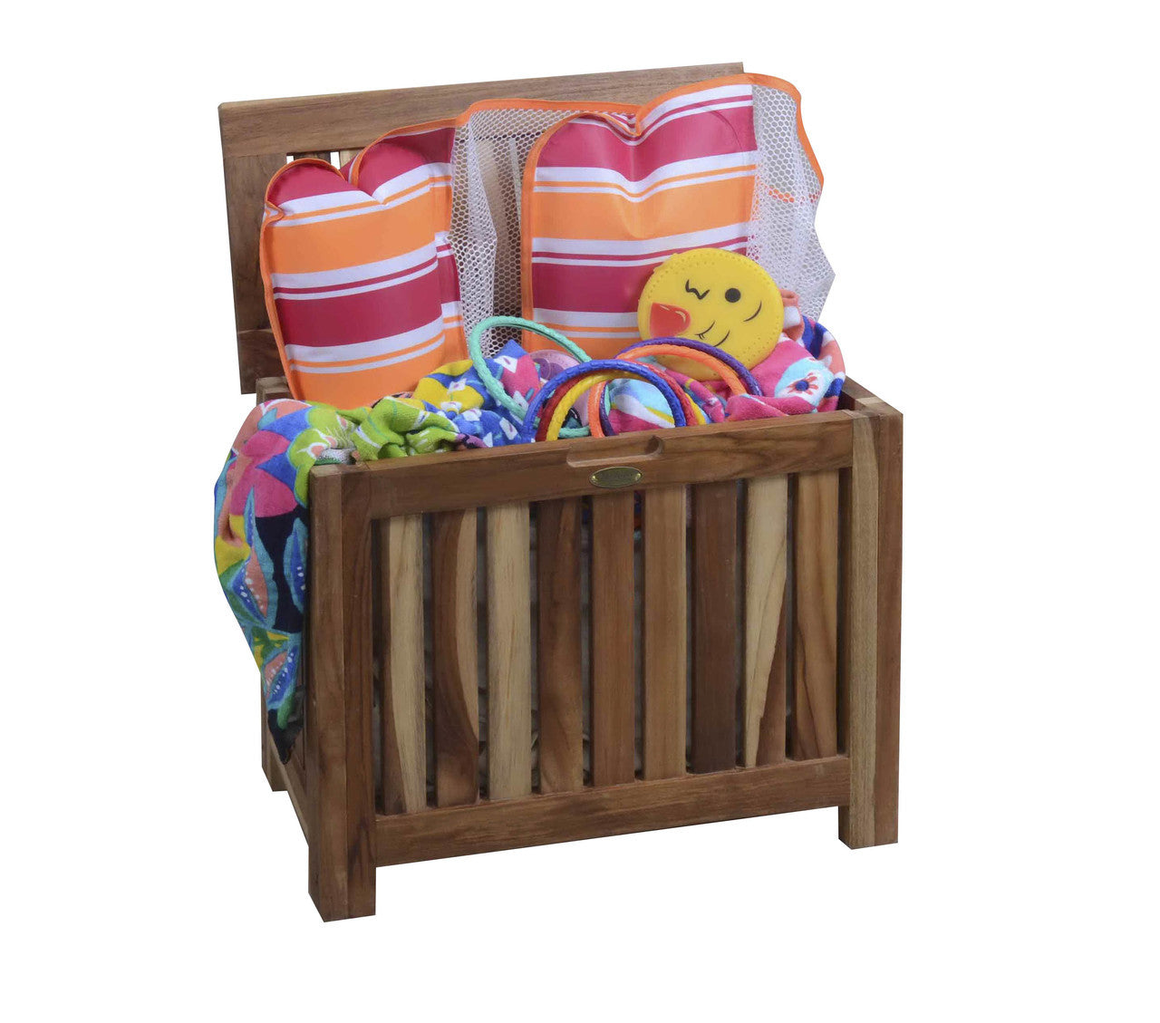 EcoDecors® Eleganto® 23" Wide Teak Wood Double Laundry Storage Hamper with Removable Bags in EarthyTeak® Finish