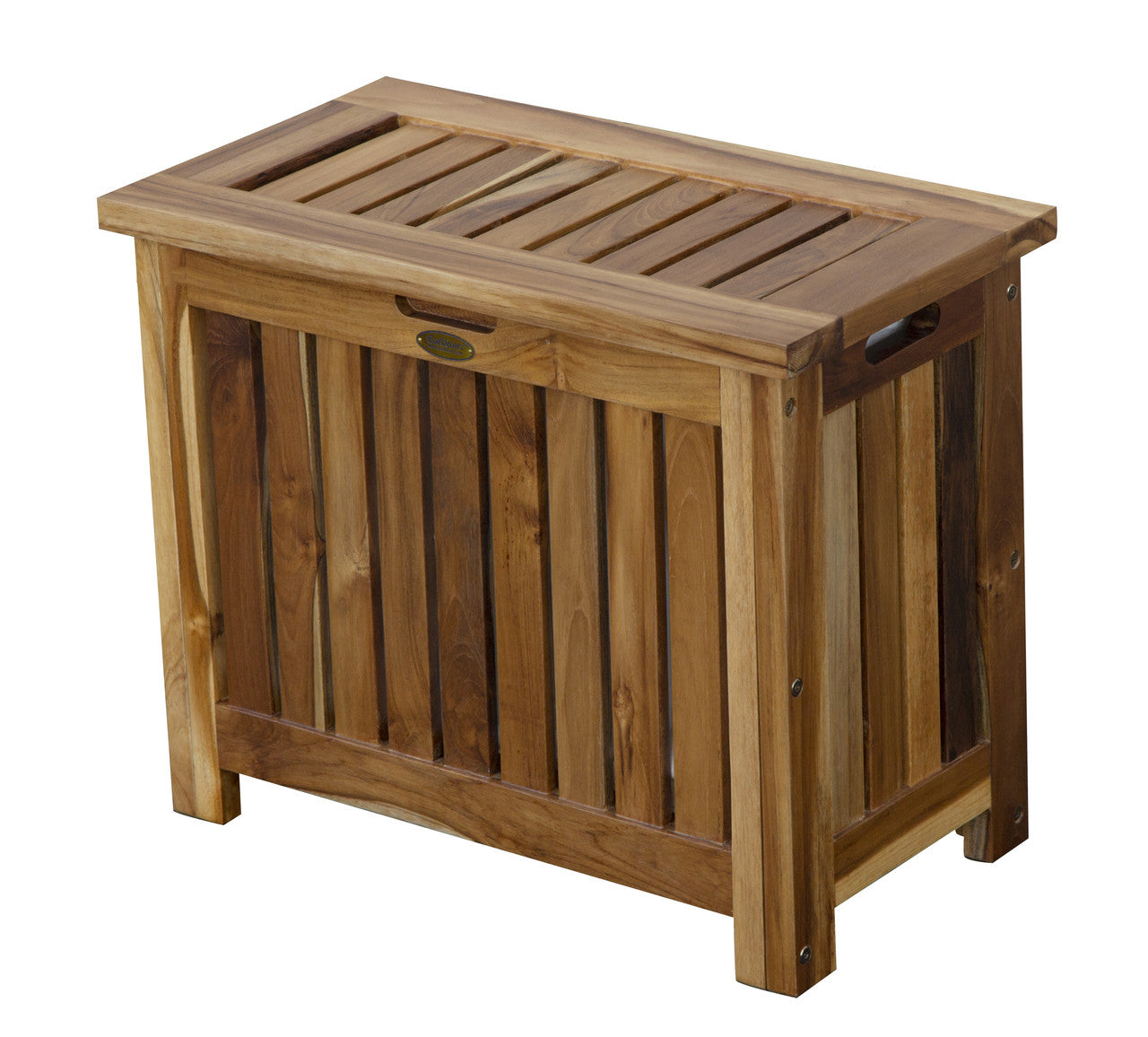 EcoDecors® Eleganto® 23" Wide Teak Wood Double Laundry Storage Hamper with Removable Bags in EarthyTeak® Finish