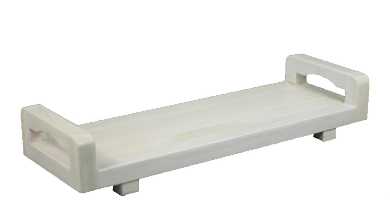 CoastalVogue® Eleganto® 29" Teak Wood Bath Tray with LiftAide® Arms in White Driftwood Finish