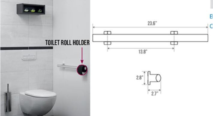 Multi Functional Black Grab Bar with toilet paper holder