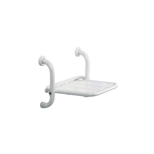 ADA Comliant White Stainless Steel Folding Shower Seat, Wall Mount Shower Chair 15.6 x 13.7 Inches Polyurethane Coated