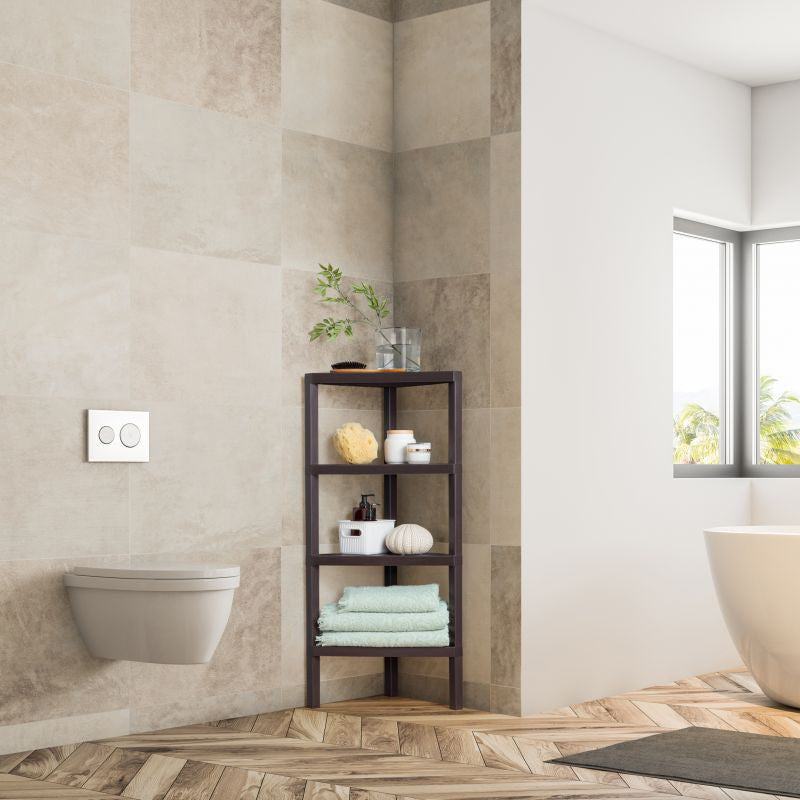 Tatay Lombok 39in Tall FlexiCorner ShowerShelf TT1703 in a Brown Finish