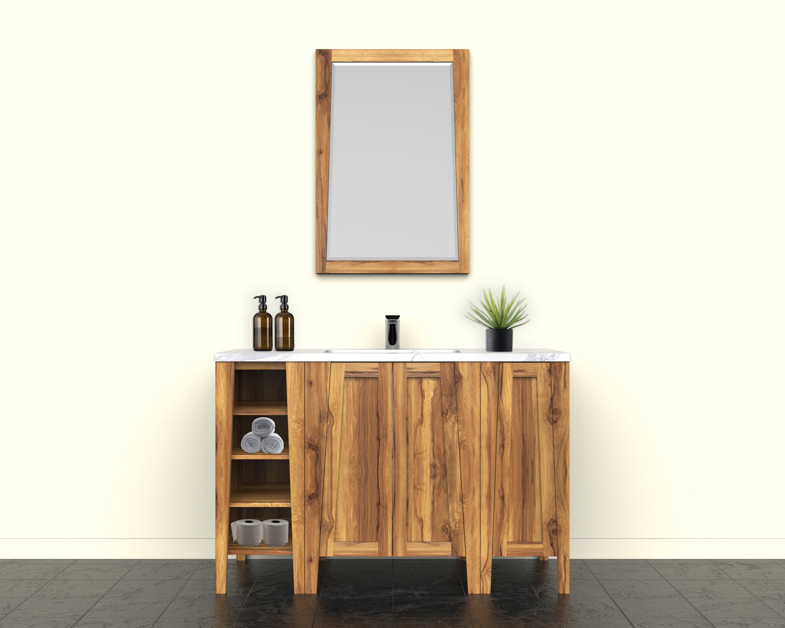 Significado® 24" Teak Wood Bathroom Vanity - Signifiacado® 12”L Modular Compact Side Vanity with Shelves - Signifiacado® 12”L Modular Compact Side Vanity with Door - Significado® 24" x 35" Teak Wood Wall Mirror