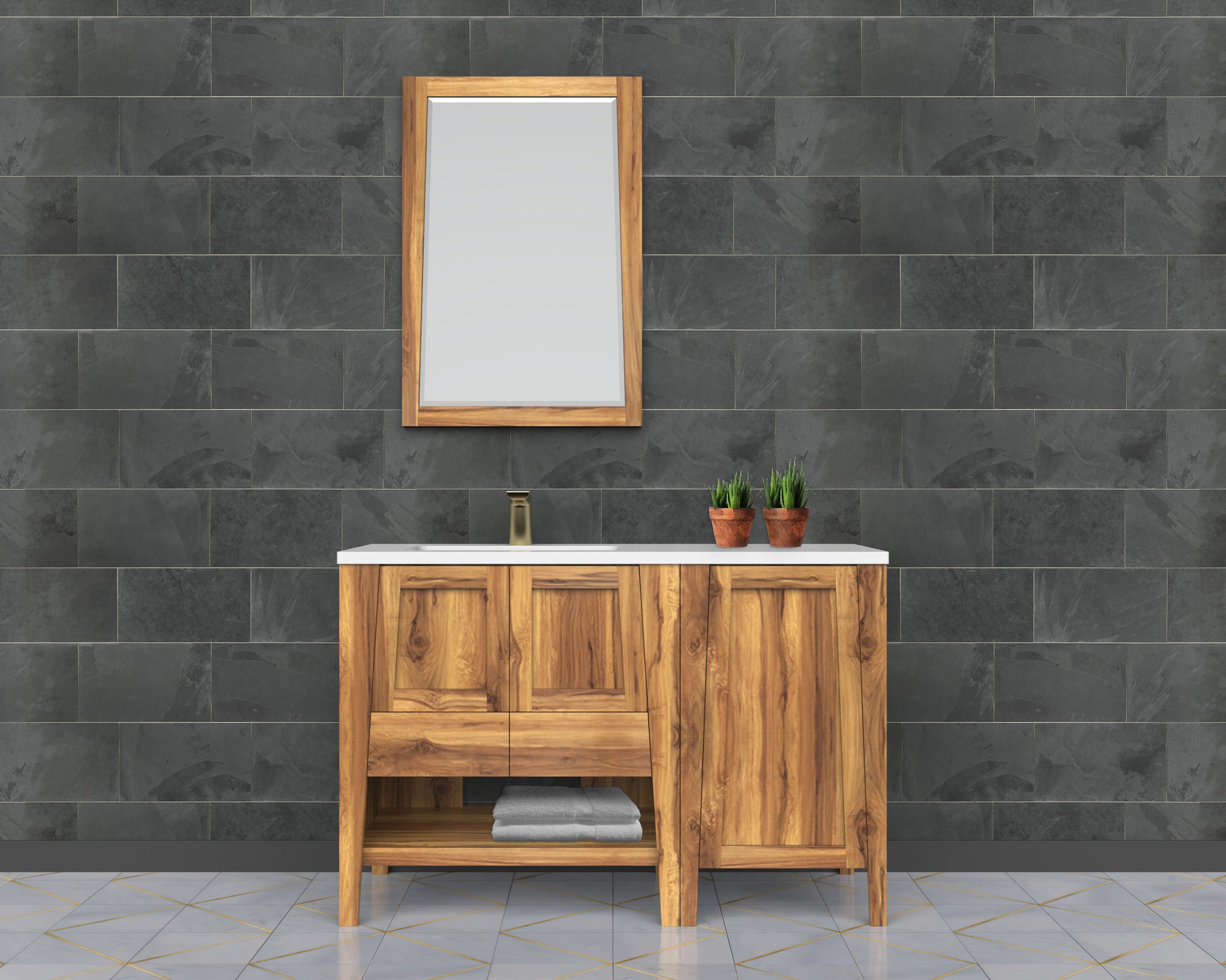 Significado® 30" Teak Wood Bathroom Vanity - Signifiacado® 18”L Modular Compact Side Vanity with Door- Significado® 24" x 35" Teak Wood Wall Mirror