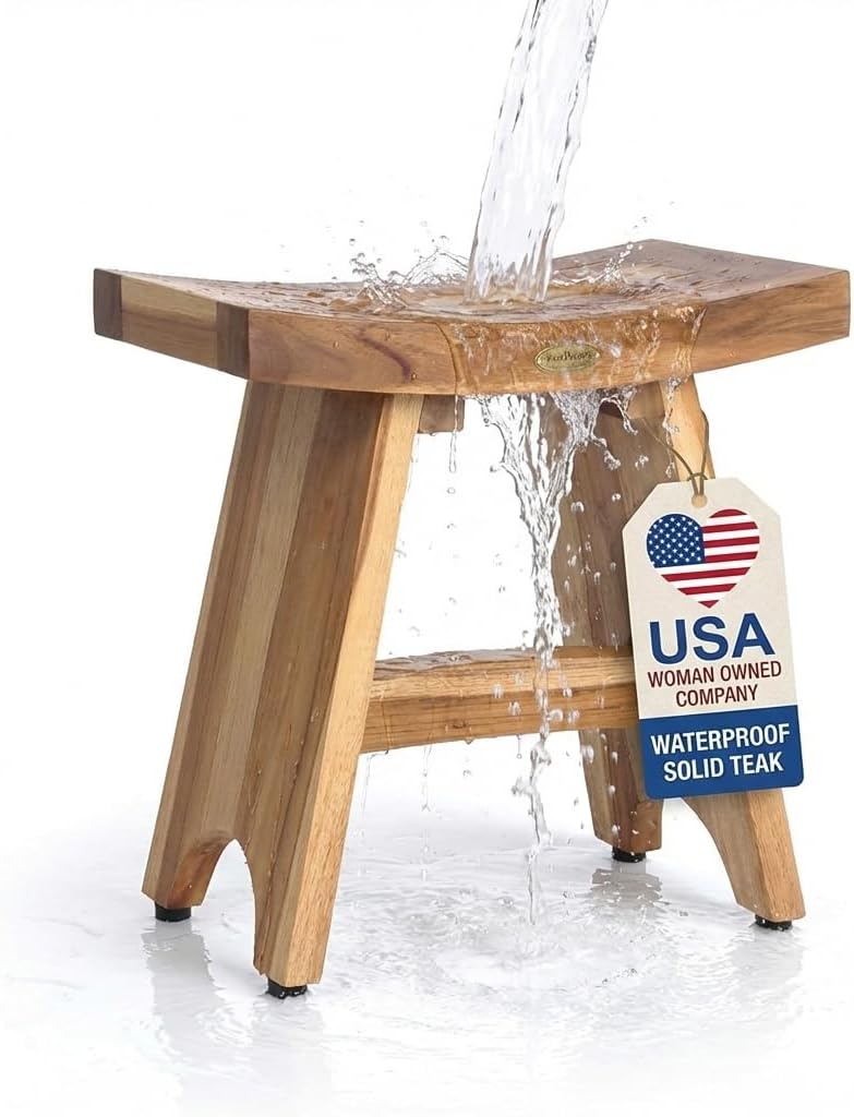EcoDecors Serenity™ 18 inch Eastern Style Teak Shower Stool