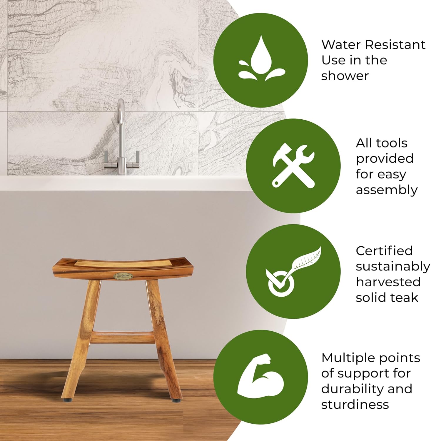 EcoDecors® Satori® 14" Teak Wood Shower Bench in EarthyTeak Finish