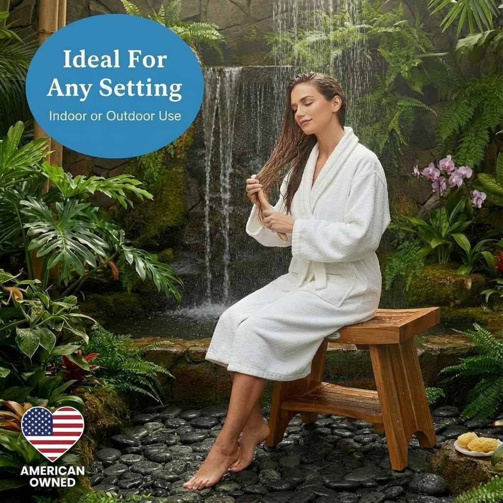 EcoDecors® Serenity® 18" Teak Wood Shower Bench in EarthyTeak Finish