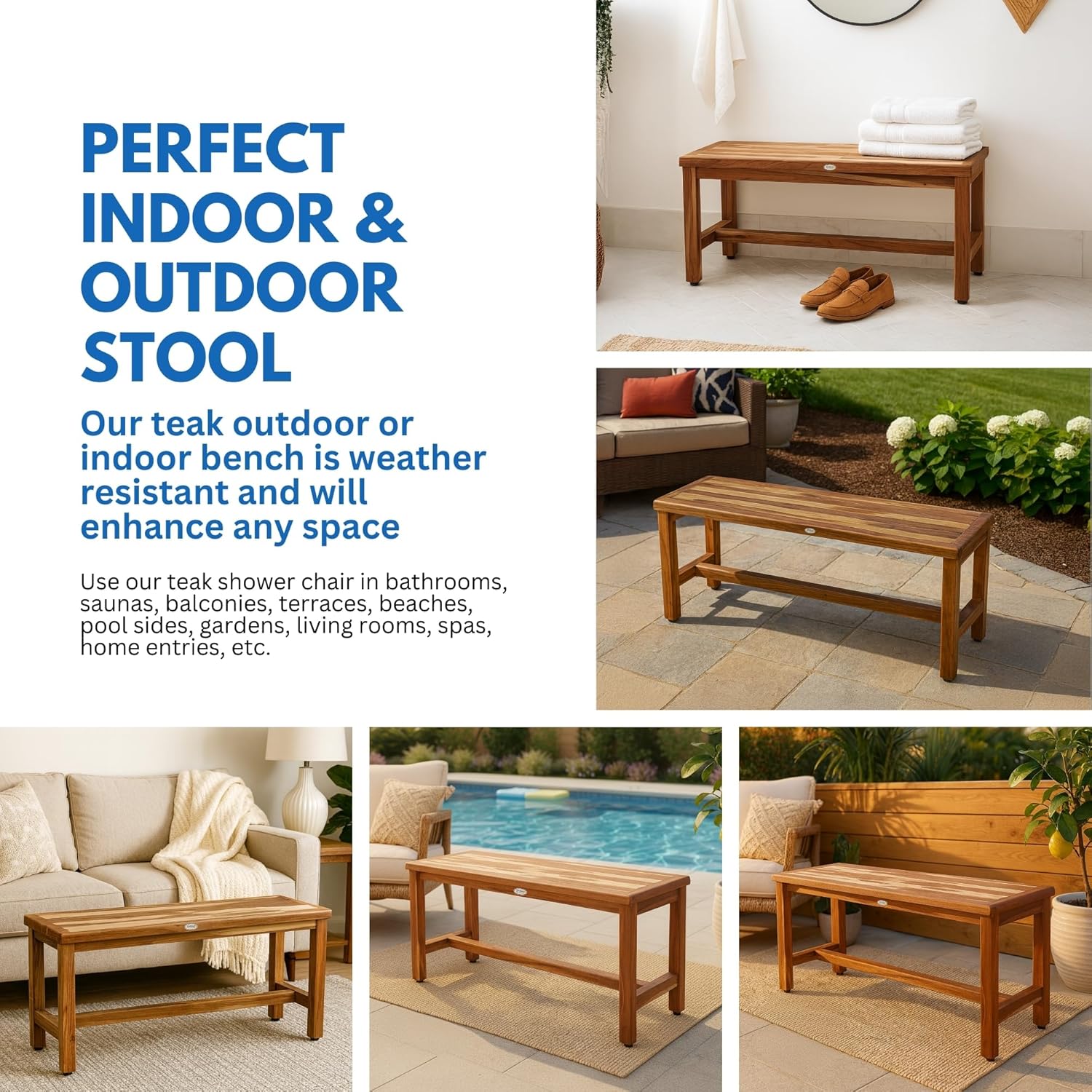 EcoDecors® Eleganto® 47" Teak Wood Shower Bench in EarthyTeak Finish