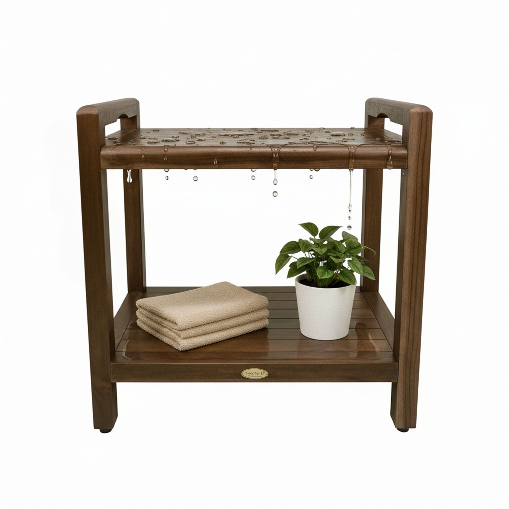 DecoTeak® Eleganto® 20" Teak Wood Shower Bench with LiftAide® Arms in Woodland Brown Finish