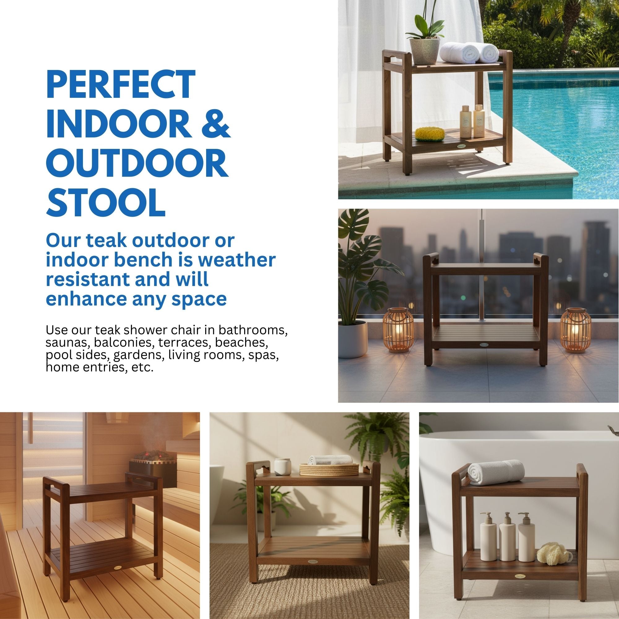 DecoTeak® Eleganto® 20" Teak Wood Shower Bench with LiftAide® Arms in Woodland Brown Finish