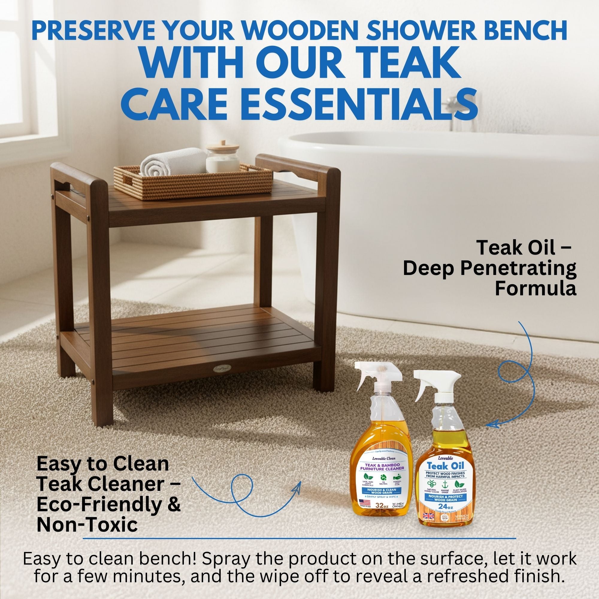 DecoTeak® Eleganto® 20" Teak Wood Shower Bench with LiftAide® Arms in Woodland Brown Finish