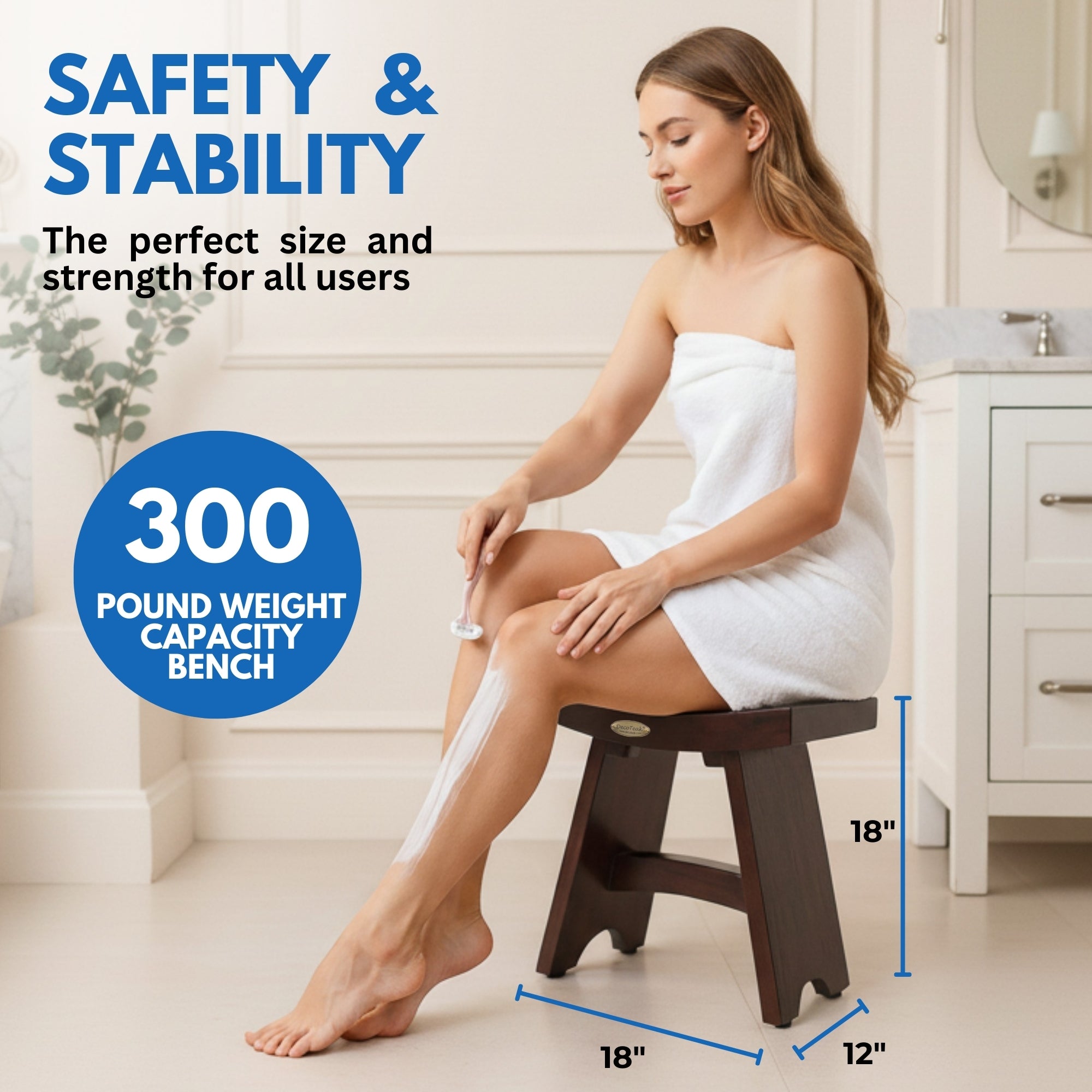 DecoTeak® Serenity® 18" Teak Wood Shower Bench in Woodland Brown Finish