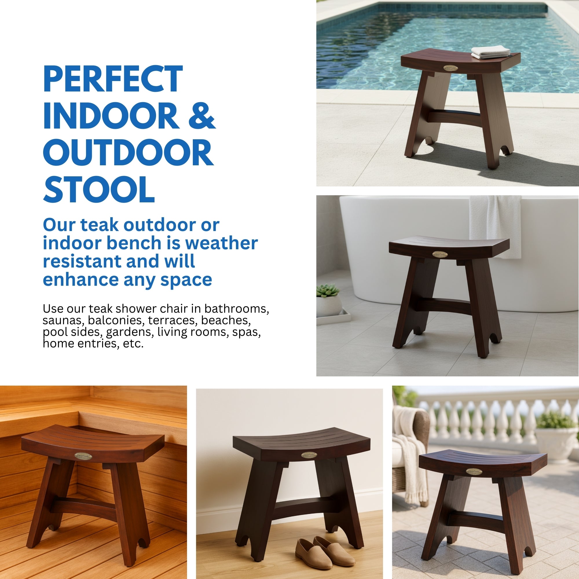 DecoTeak® Serenity® 18" Teak Wood Shower Bench in Woodland Brown Finish