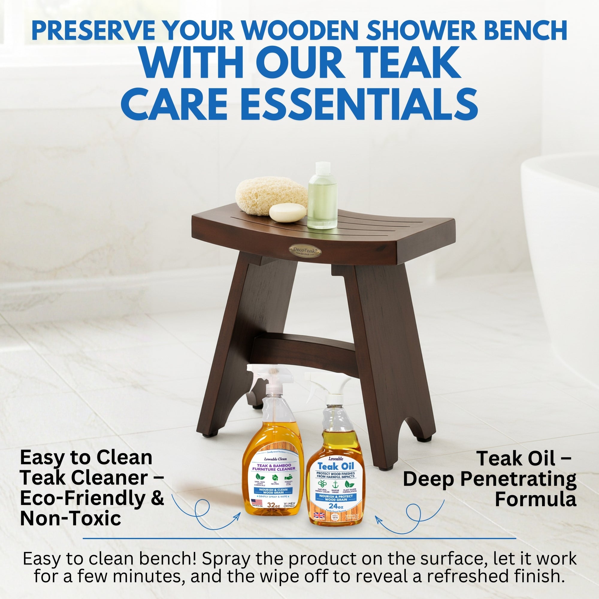 DecoTeak® Serenity® 18" Teak Wood Shower Bench in Woodland Brown Finish