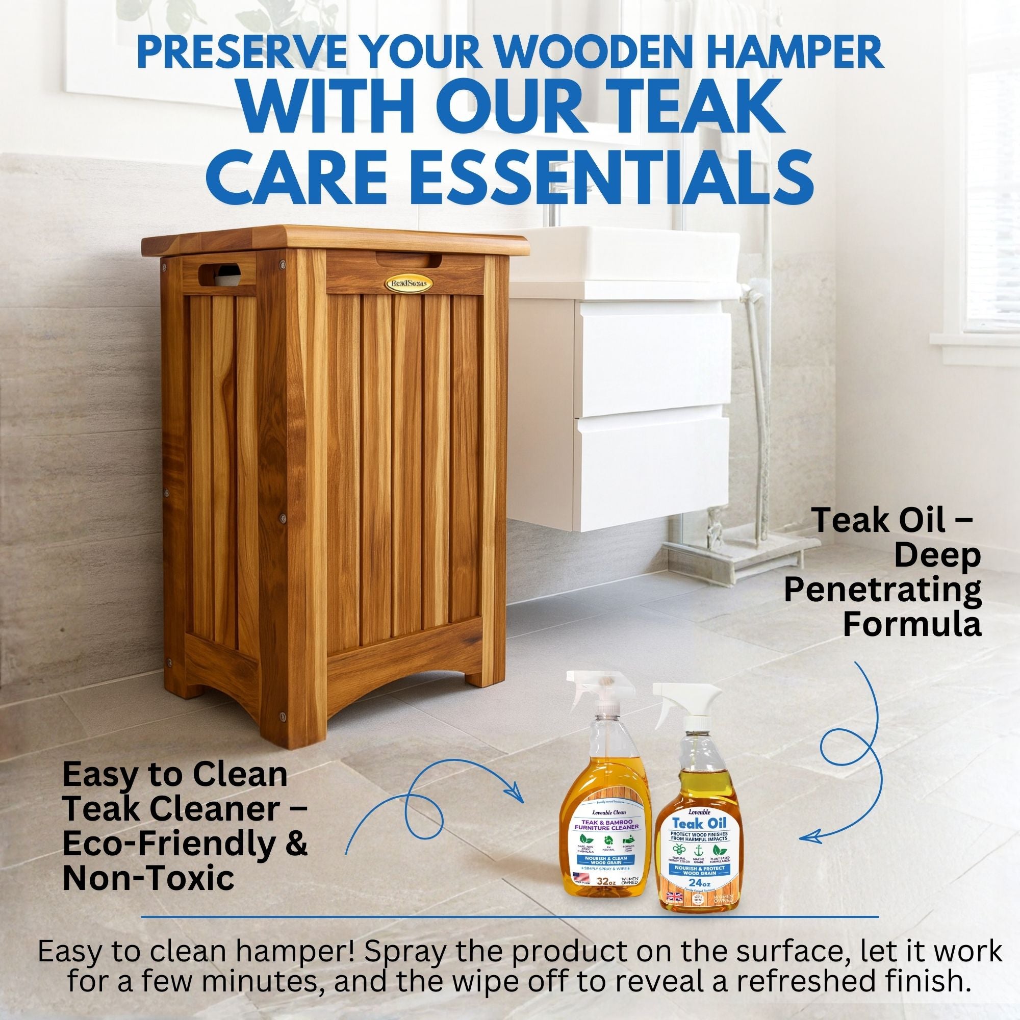 EcoDecors® Eleganto® 24"Teak Wood Compact Double Laundry Storage Hamper with Removable Bags in EarthyTeak Finish