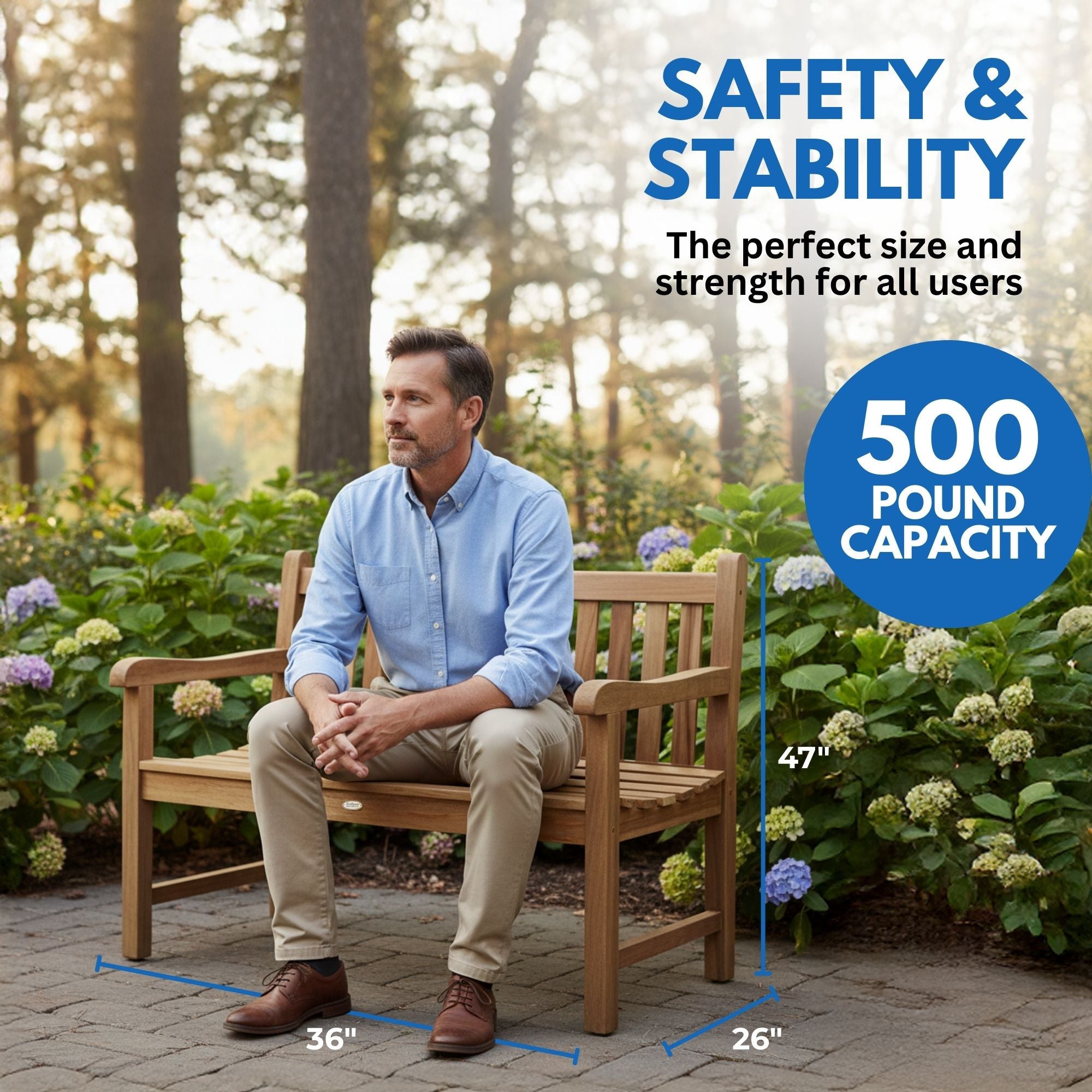 EcoDecors® Hampstead Heath 51" Teak Wood Outdoor Bench in EarthyTeak Finish