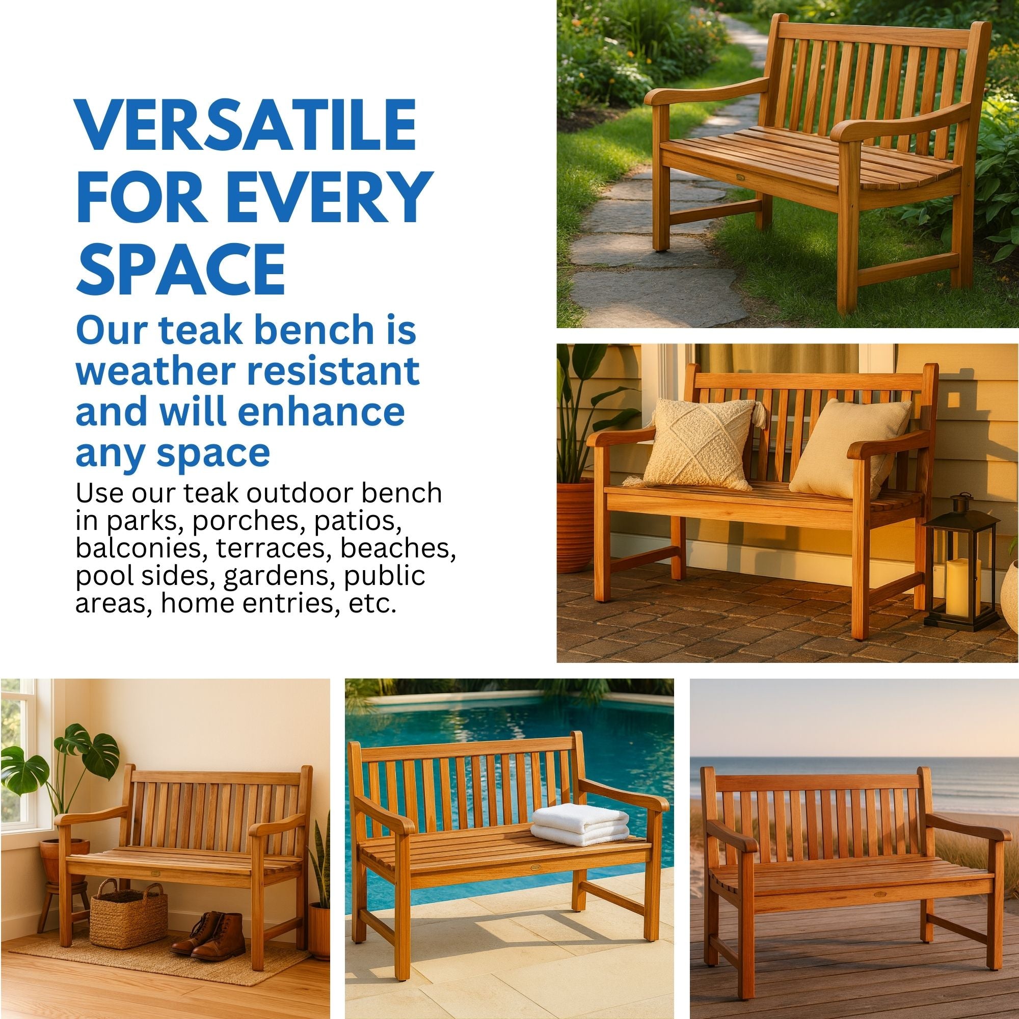 EcoDecors® Hampstead Heath 51" Teak Wood Outdoor Bench in EarthyTeak Finish