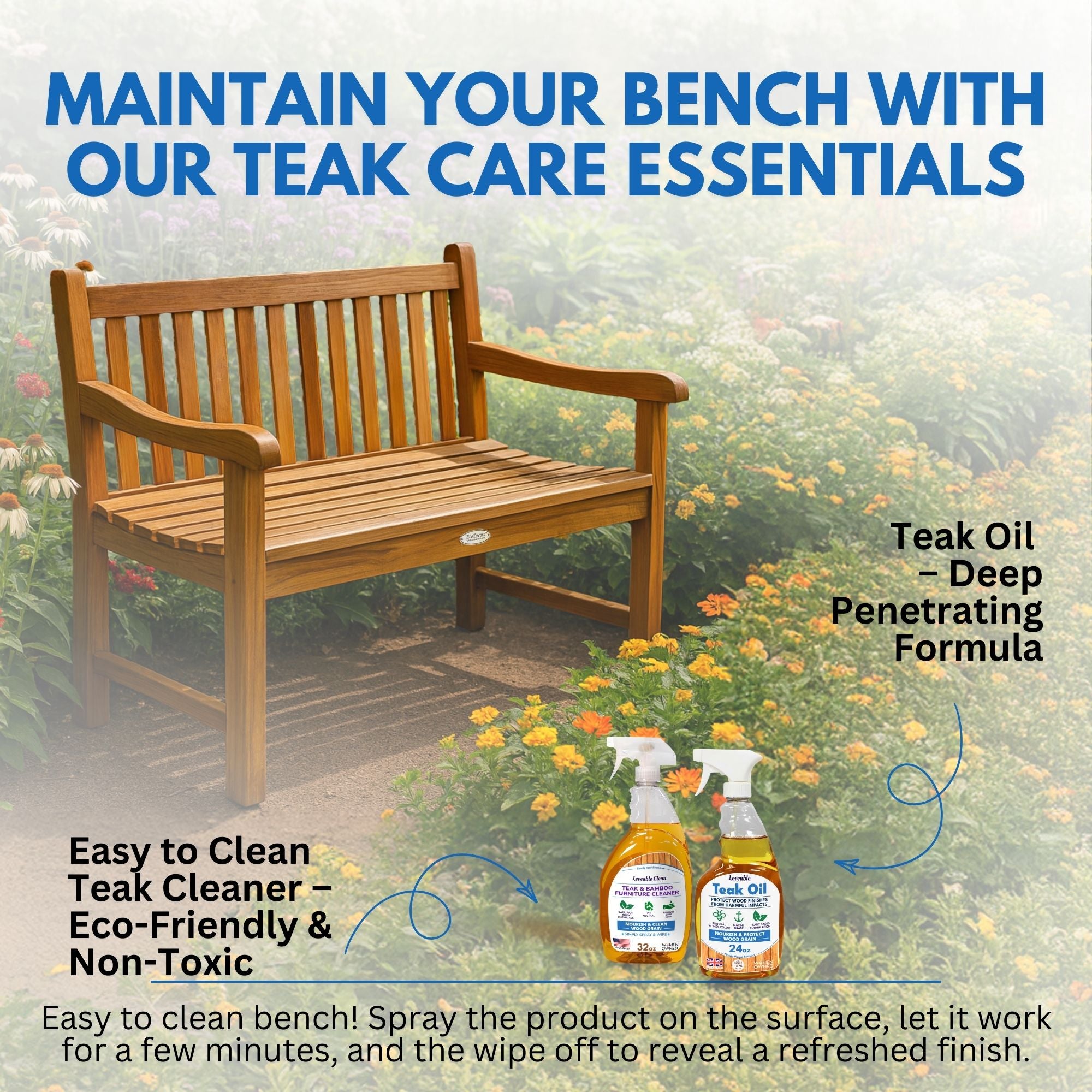 EcoDecors® Hampstead Heath 51" Teak Wood Outdoor Bench in EarthyTeak Finish