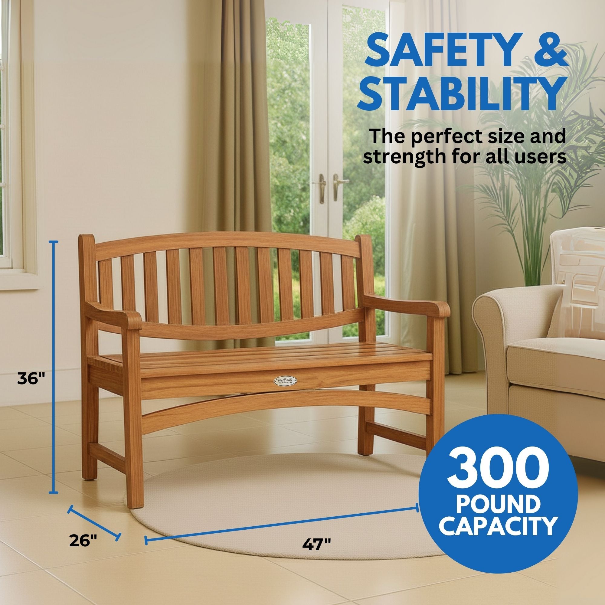 EcoDecors® Kent Garden 51" Teak Wood Outdoor Bench in EarthyTeak Finish