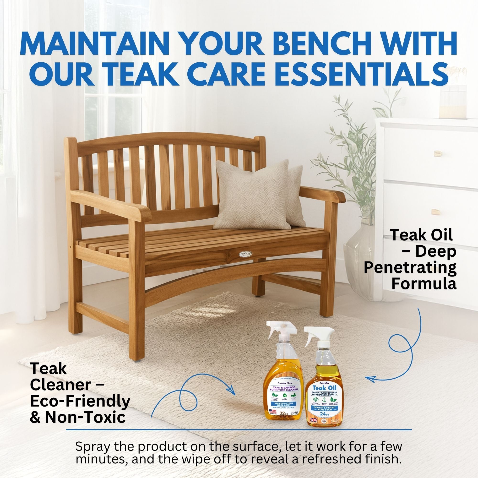 EcoDecors® Kent Garden 51" Teak Wood Outdoor Bench in EarthyTeak Finish