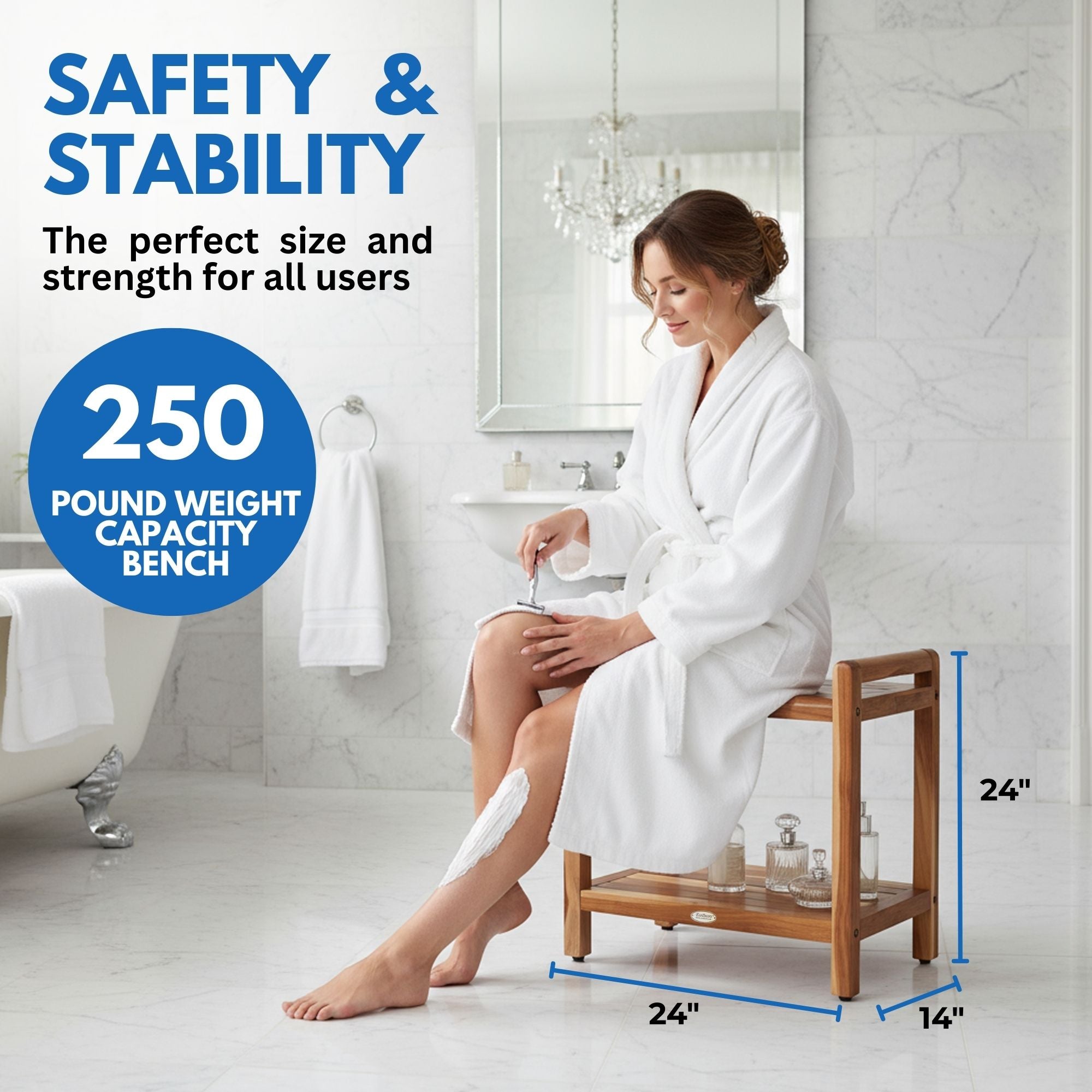 DecoTeak® Eleganto® 24” Extended Height Teak Shower or Bathroom Bench