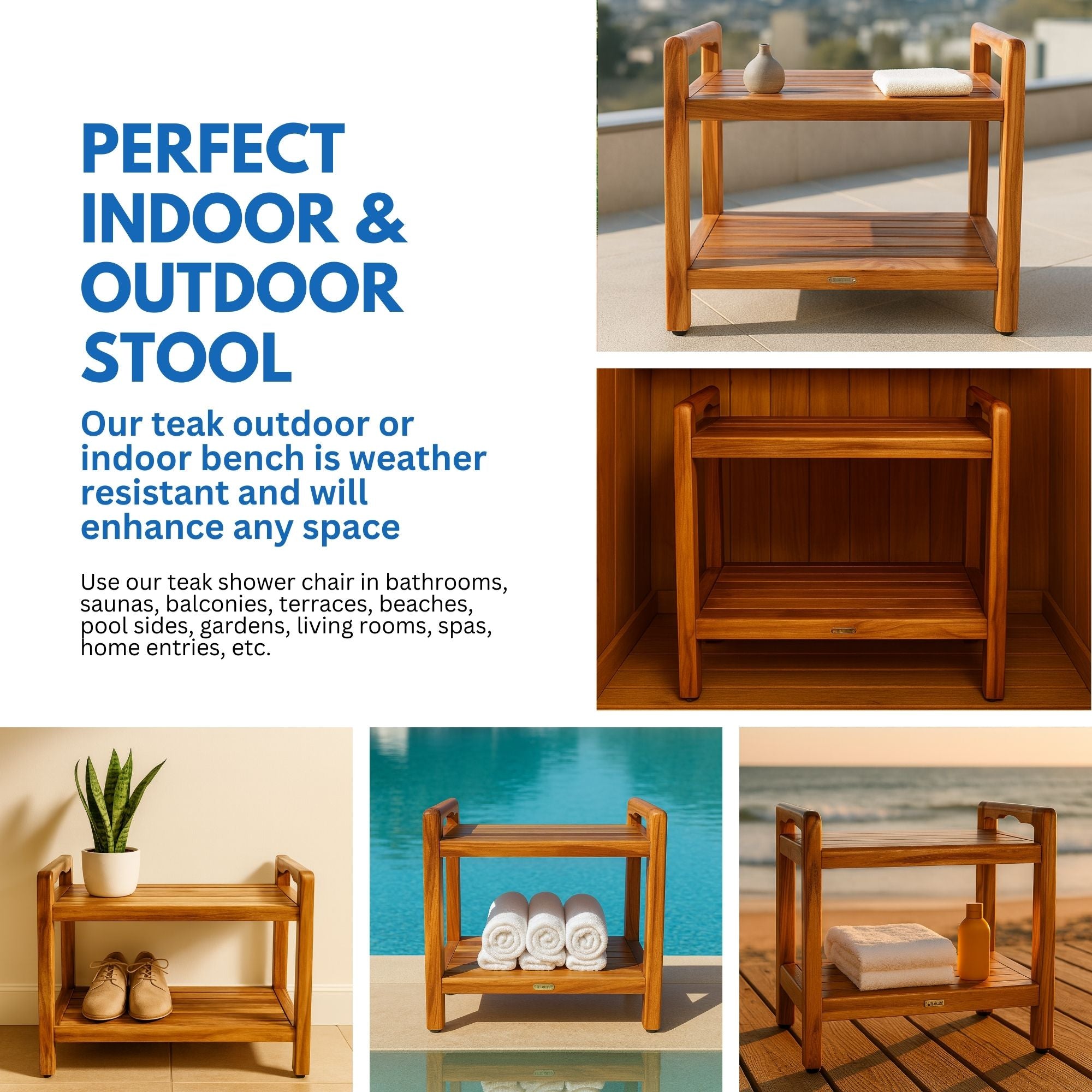 DecoTeak® Eleganto® 24” Extended Height Teak Shower or Bathroom Bench