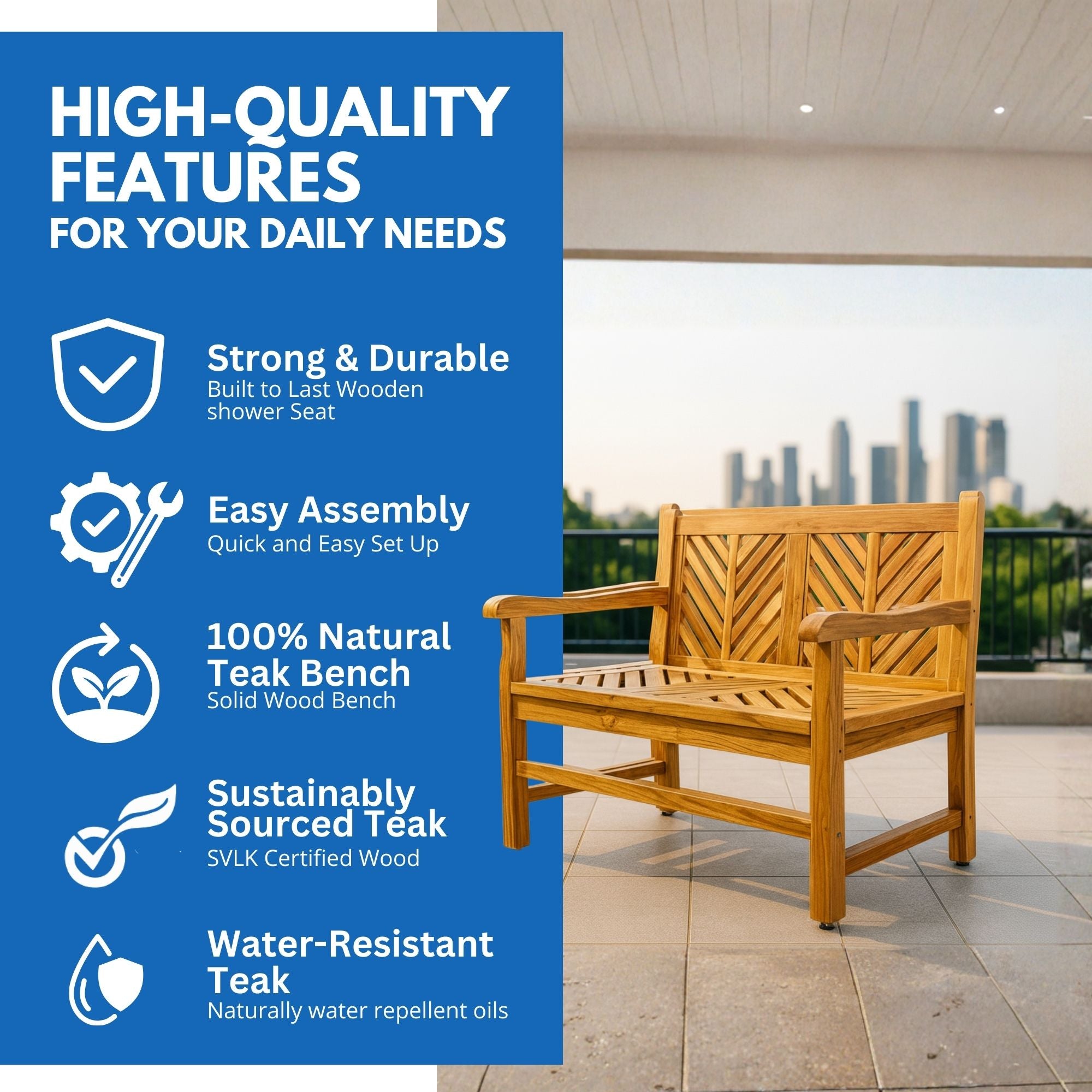 EcoDecors Eleganto 41" Teak Outdoor Garden Bench