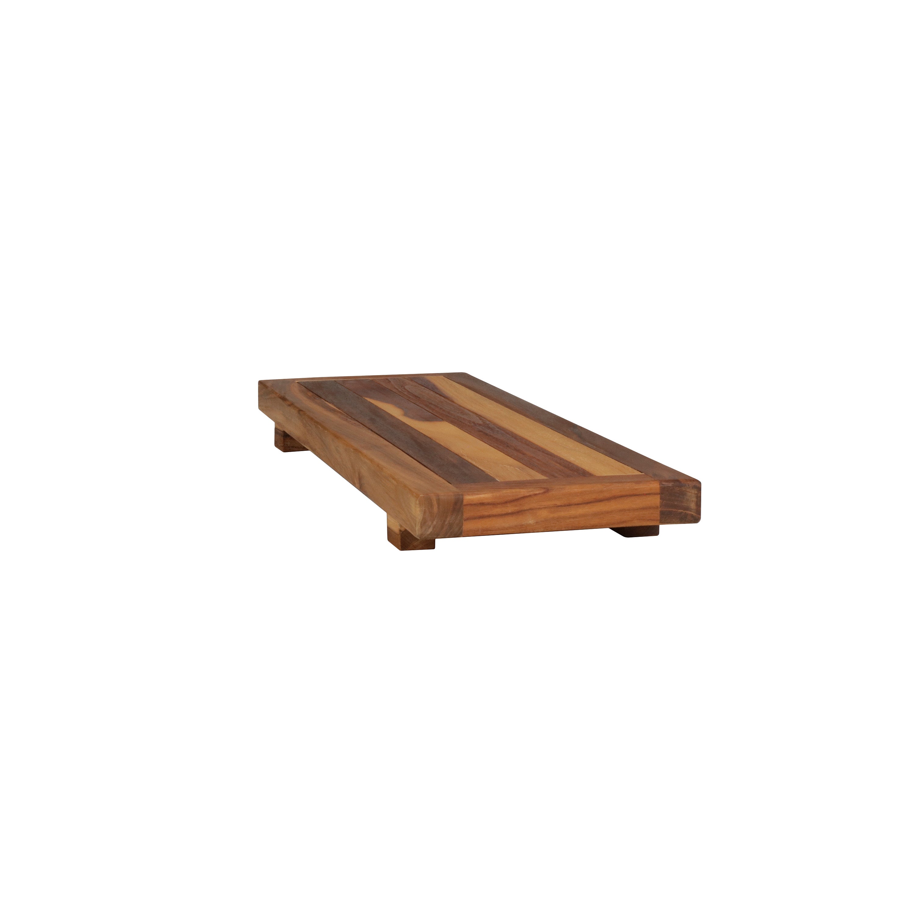 EcoDecors® Eleganto® 29" Teak Wood Bath Tray and Seat in EarthyTeak Finish - The EcoDecors Eleganto 23" x 15" Slatted Solid Teak Bath Floor Mat in EarthyTeak Finish