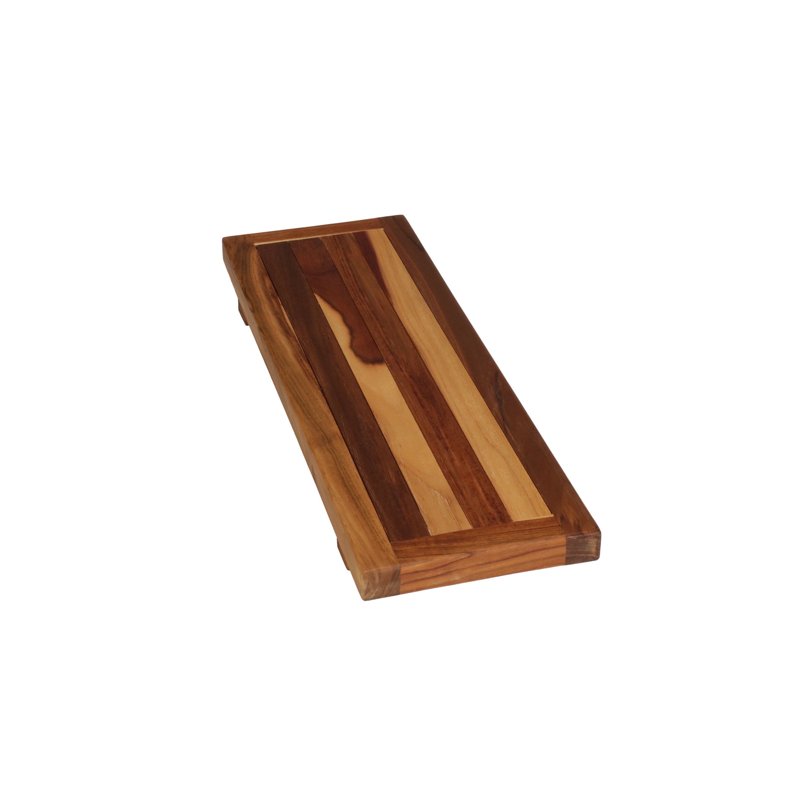 EcoDecors® Eleganto® 29" Teak Wood Bath Tray and Seat in EarthyTeak Finish - DecoTeak® Eleganto® 23”W Teak Floor Mat in a Woodland Brown Finish