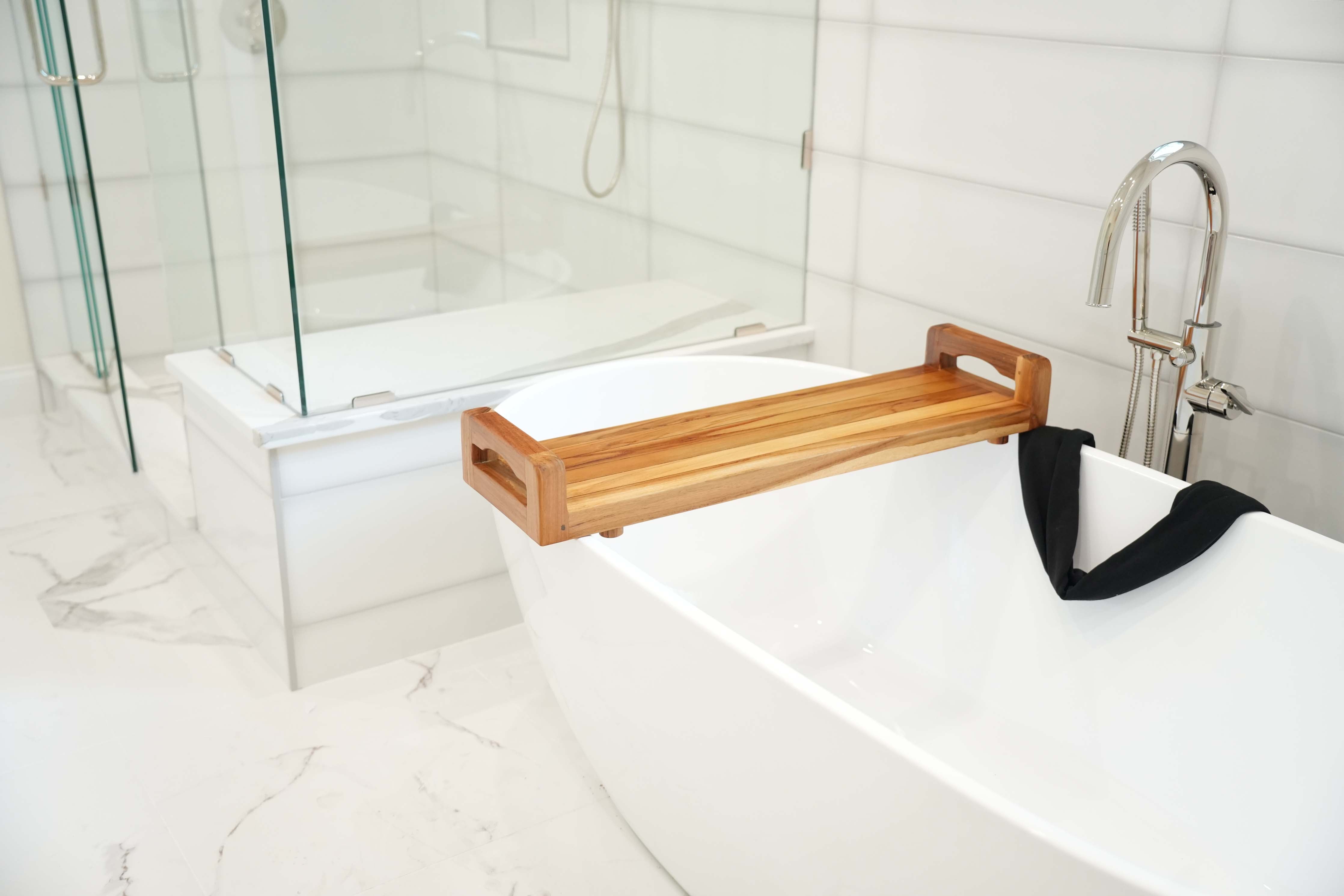 Eleganto® 34” Teak Bath Tray with LiftAide® in EarthyTeak® Finish