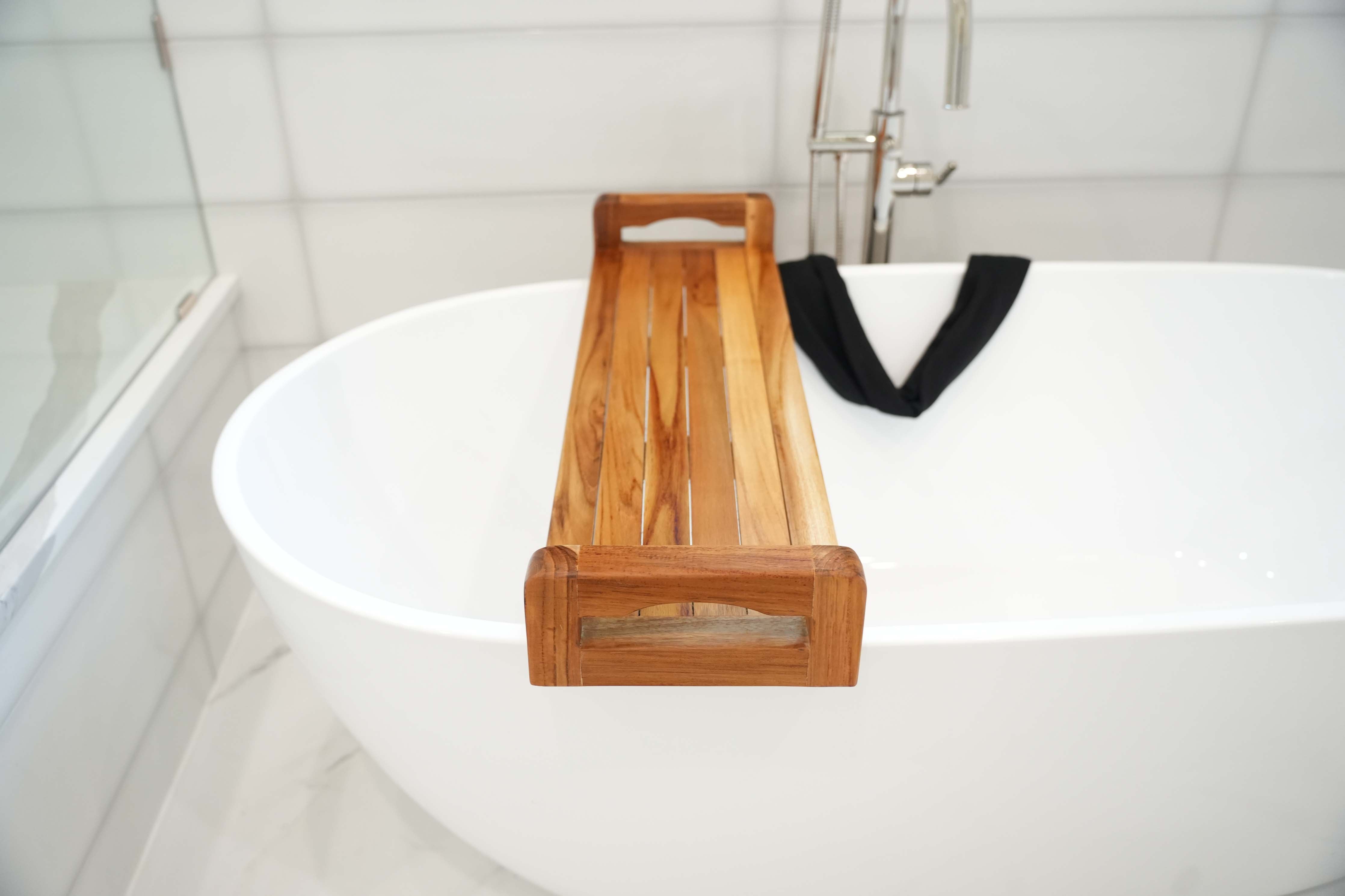 Eleganto® 34” Teak Bath Tray with LiftAide® in EarthyTeak® Finish