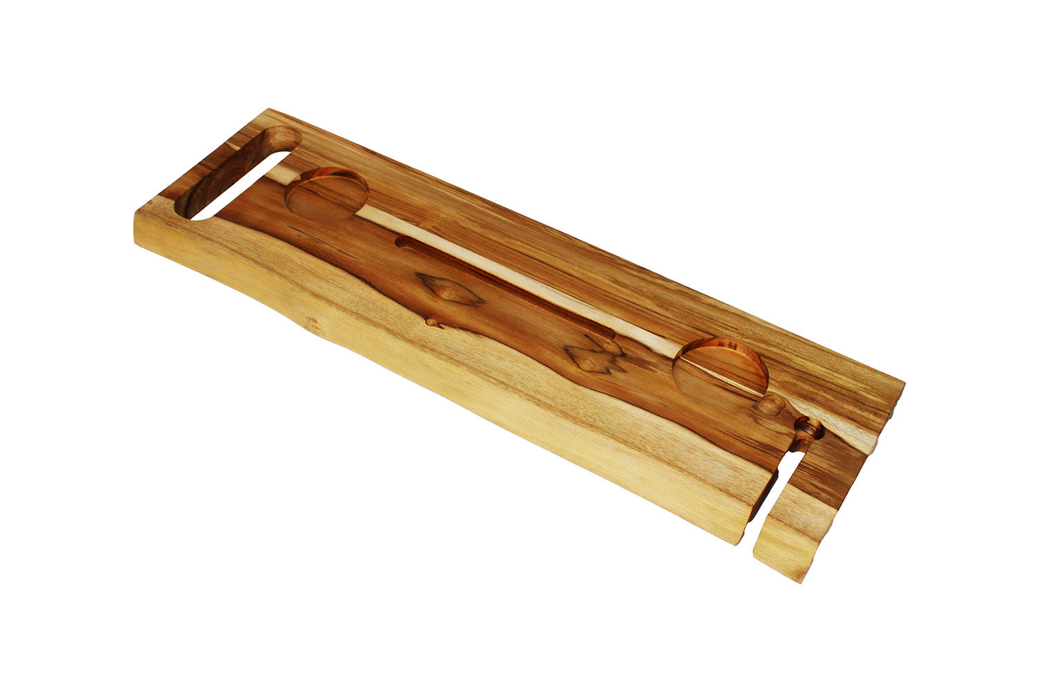 EcoDecors Eleganto 30" Solid Teak Bath Caddy Tray with Wine Glass & Tablet Holder