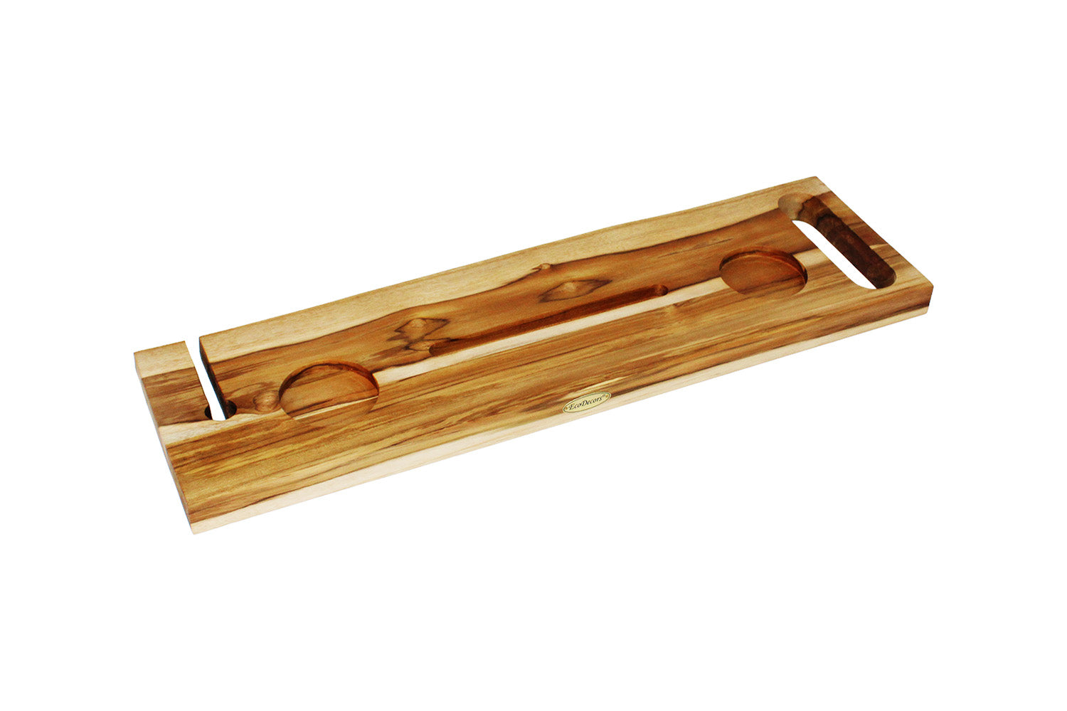 EcoDecors Eleganto 30" Solid Teak Bath Caddy Tray with Wine Glass & Tablet Holder