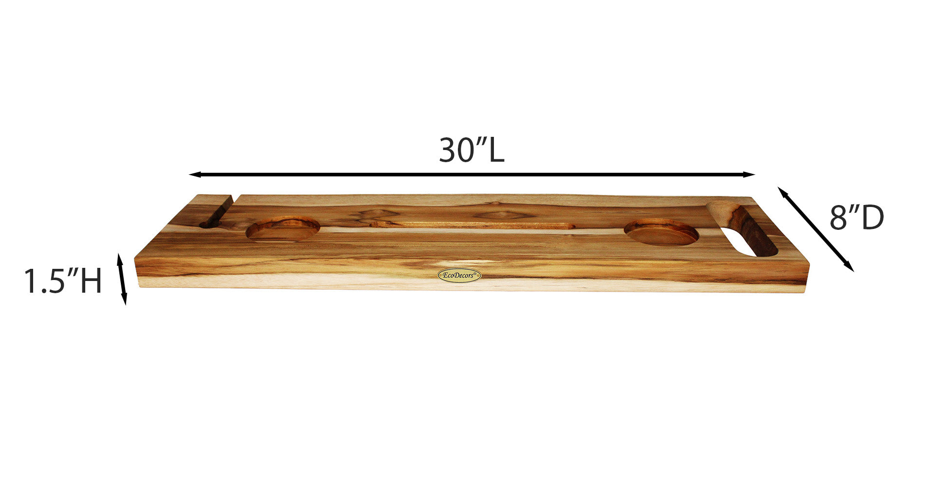 EcoDecors Eleganto 30" Solid Teak Bath Caddy Tray with Wine Glass & Tablet Holder