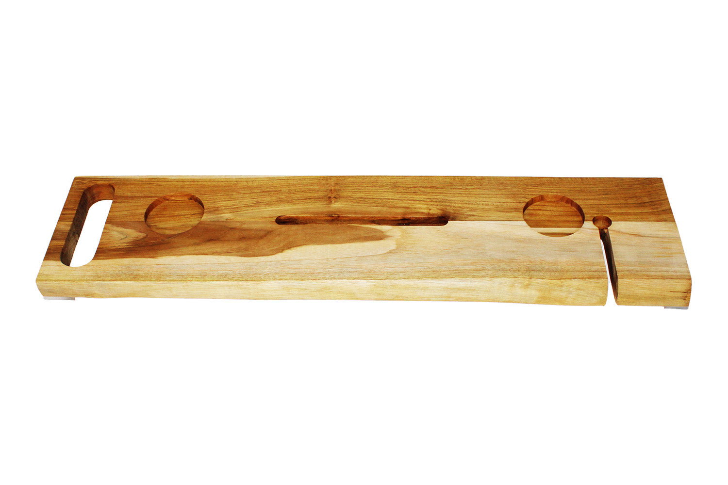 EcoDecors Eleganto 36" Solid Teak Bath Caddy Tray with Wine Glass & Tablet Holder