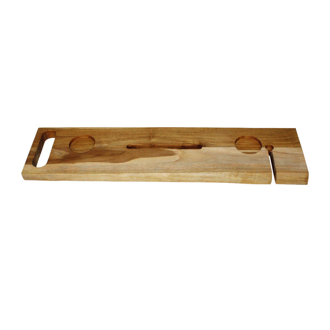 EcoDecors Eleganto 36" Solid Teak Bath Caddy Tray with Wine Glass & Tablet Holder