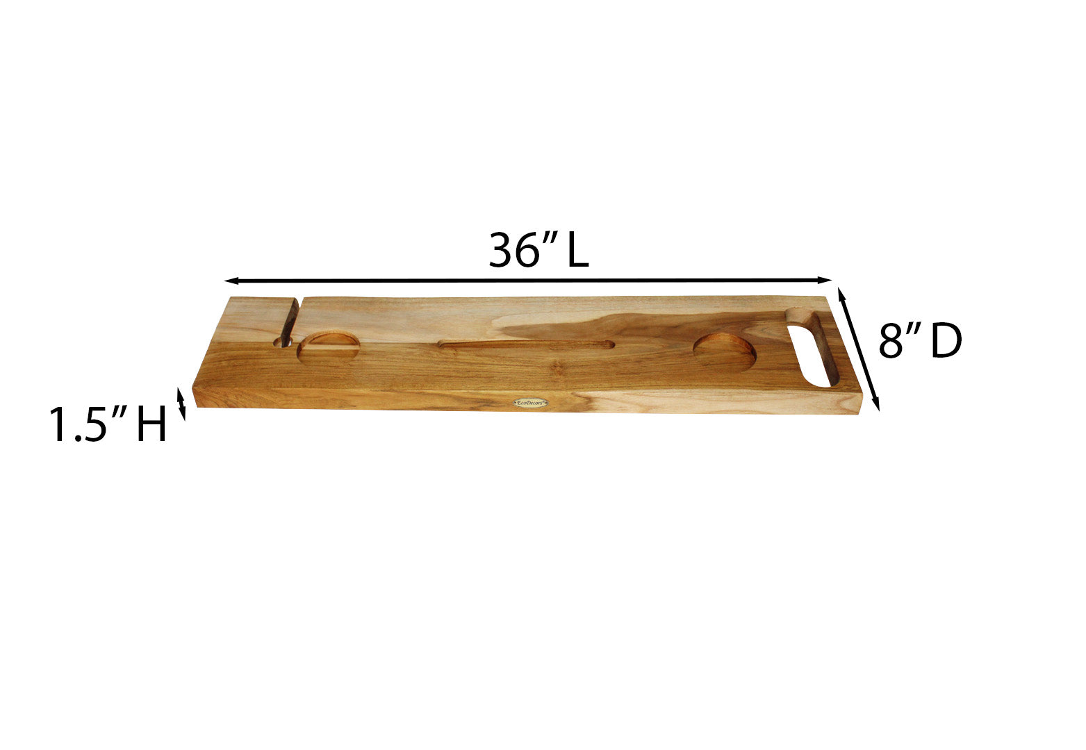 EcoDecors Eleganto 36" Solid Teak Bath Caddy Tray with Wine Glass & Tablet Holder