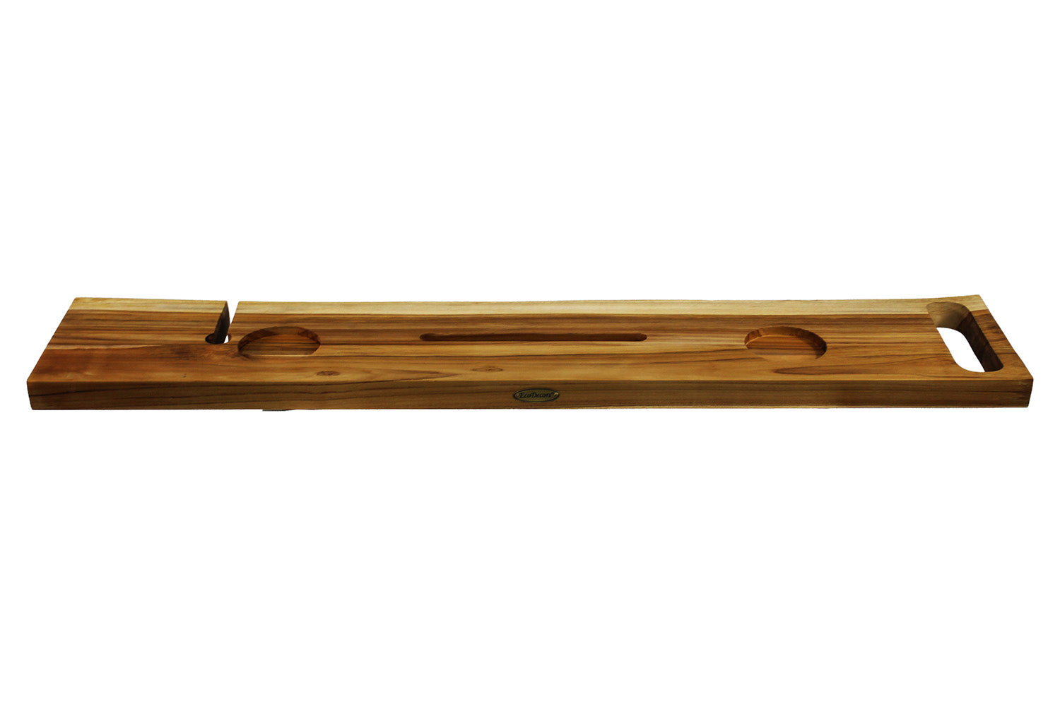 EcoDecors Eleganto 42" Solid Teak Bath Caddy Tray with Wine Glass & Tablet Holder