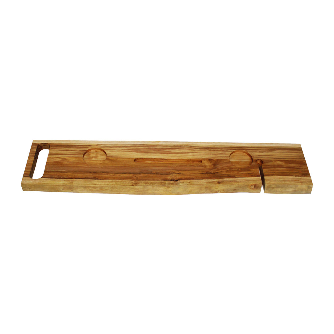 EcoDecors Eleganto 42" Solid Teak Bath Caddy Tray with Wine Glass & Tablet Holder