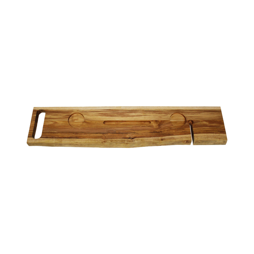 EcoDecors Eleganto 42" Solid Teak Bath Caddy Tray with Wine Glass & Tablet Holder