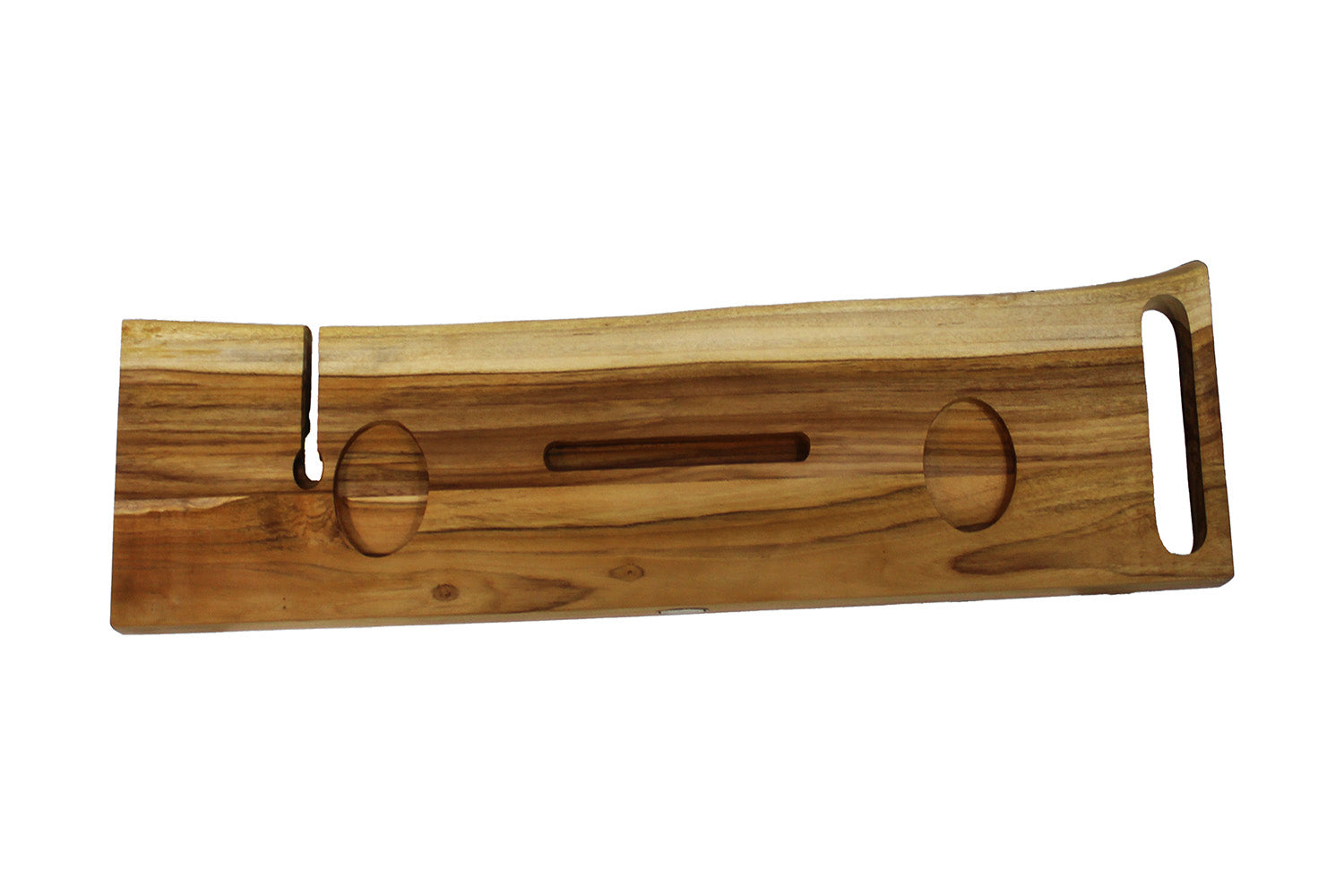 EcoDecors Eleganto 42" Solid Teak Bath Caddy Tray with Wine Glass & Tablet Holder