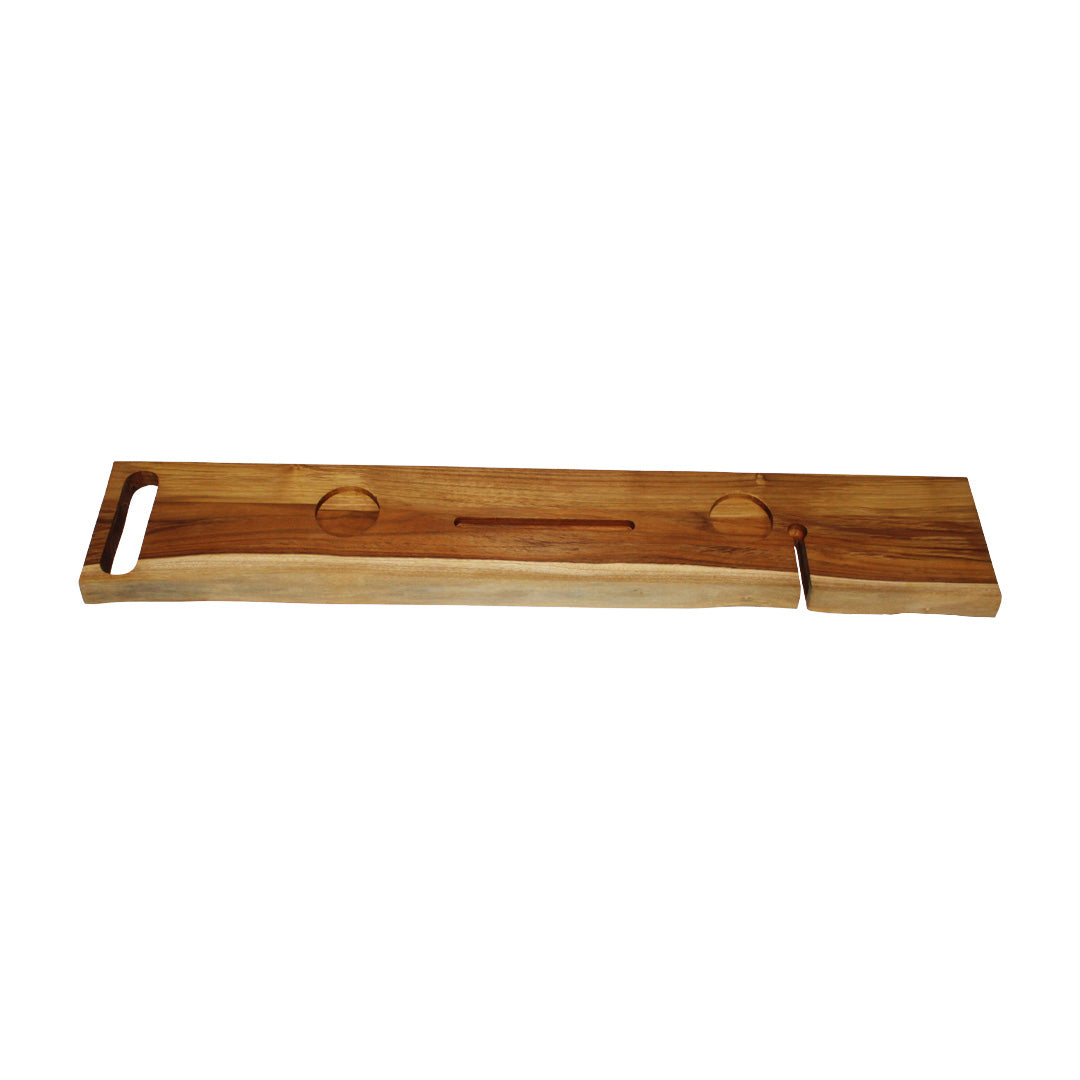 EcoDecors Eleganto 42" Solid Teak Bath Caddy Tray with Wine Glass & Tablet Holder